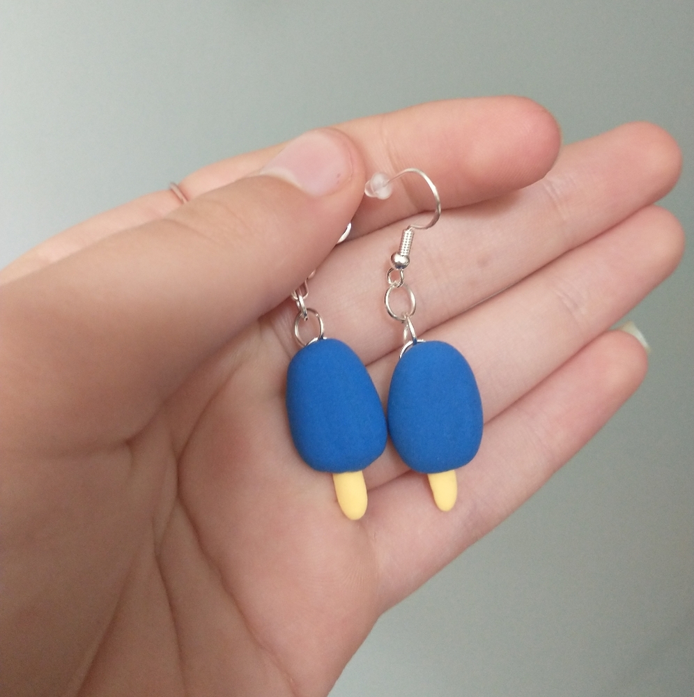 Small Lightweight Air Dry Clay Handmade Blue Popsicle Earrings